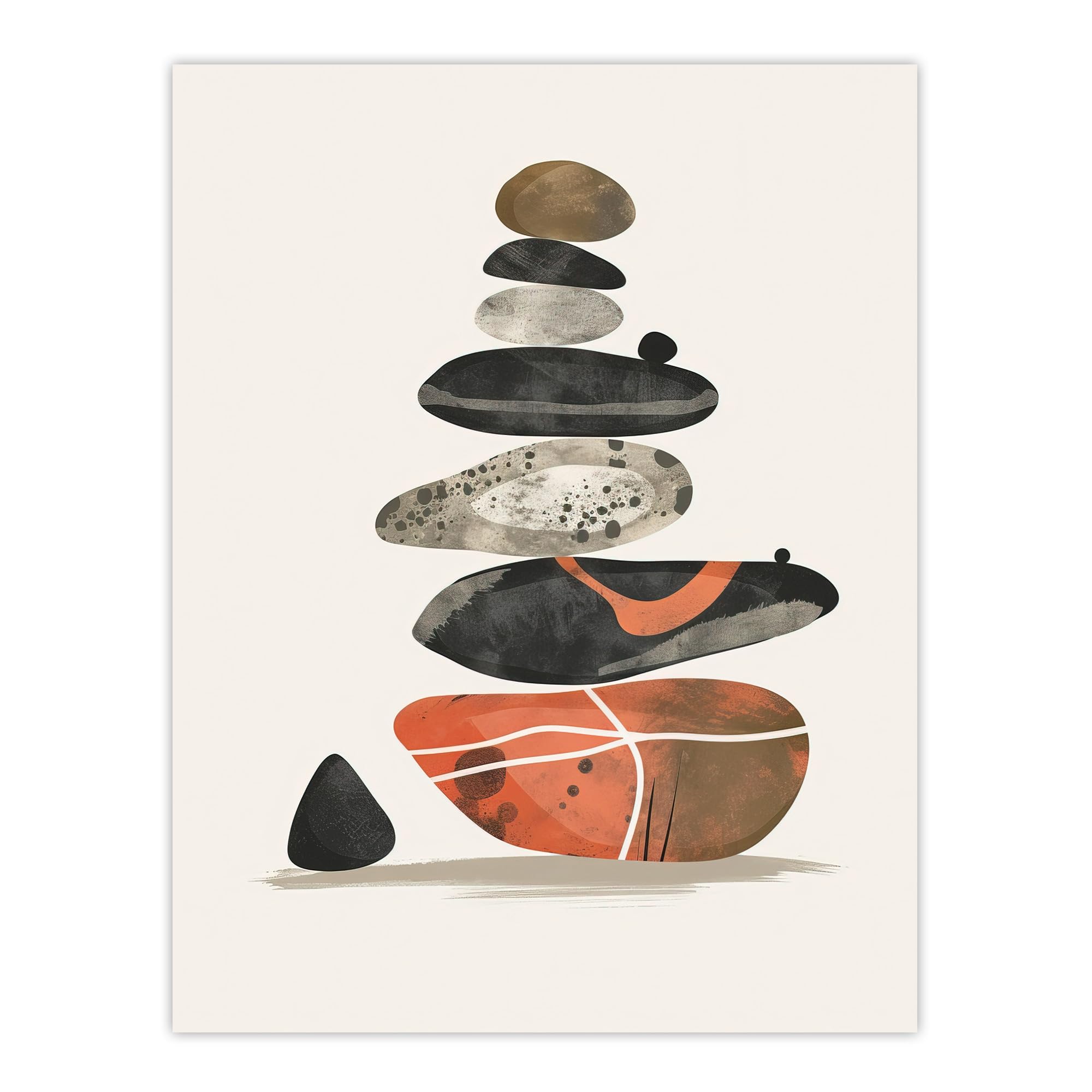 Stacked Stones Zen Cairn Boho Vertical Wall Art Print - Orange - W24 inch x H32 inch