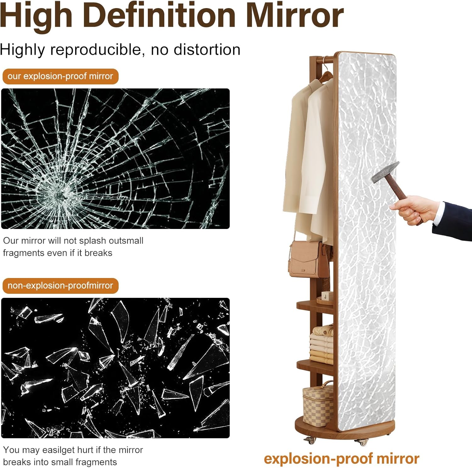 WoodsWhisper Full Length Mirror Coat Rack Solid Wood Floor Mirror 66"x12" Full Length Mirror with Stand Long Mirrors for Bedroom,Living Room (Deep Walnut, 66" Lx12 W) - Image 6