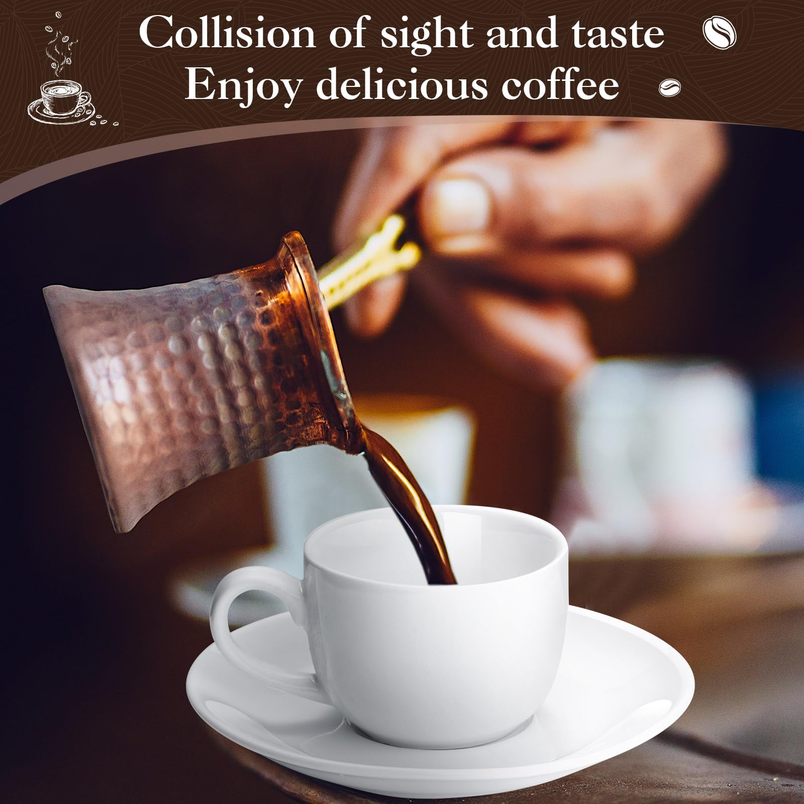 Maxdot Juego de 12 tazas de porcelana para capuchino con platillos, tazas de café y platillos de cerámica blanca, taza de café y capuchino, taza de café con leche para cafetería, moca, barista,