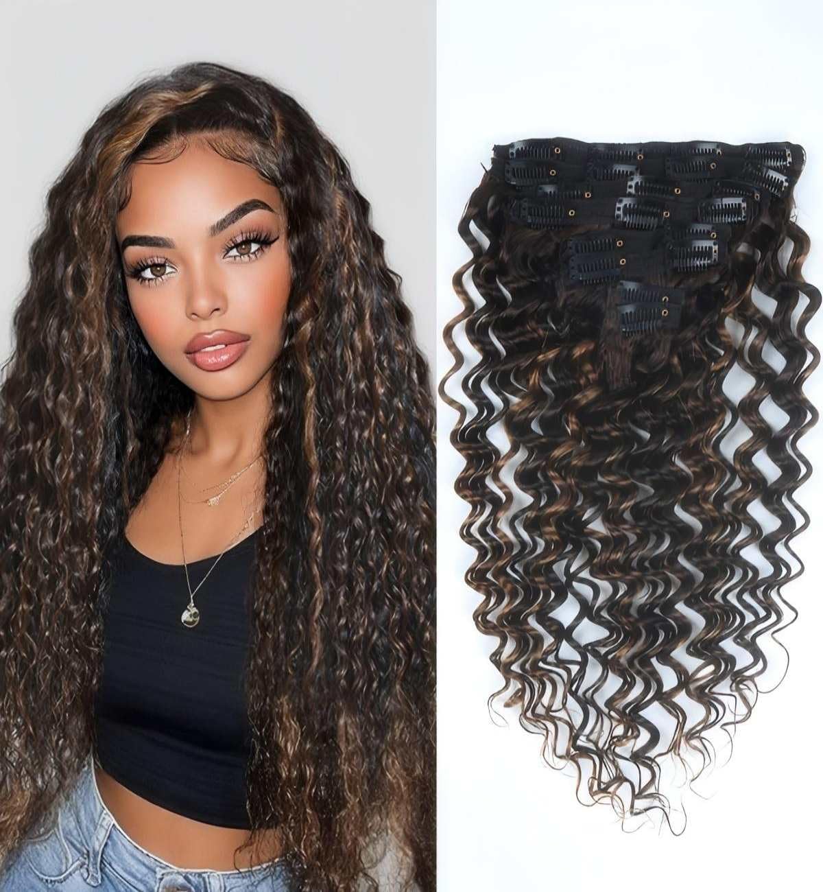 Sexycat Deep Curly Hair Extensions Clip in 20 Inch 8Pcs 120g Clip in Hair Extensions Real Human Hair