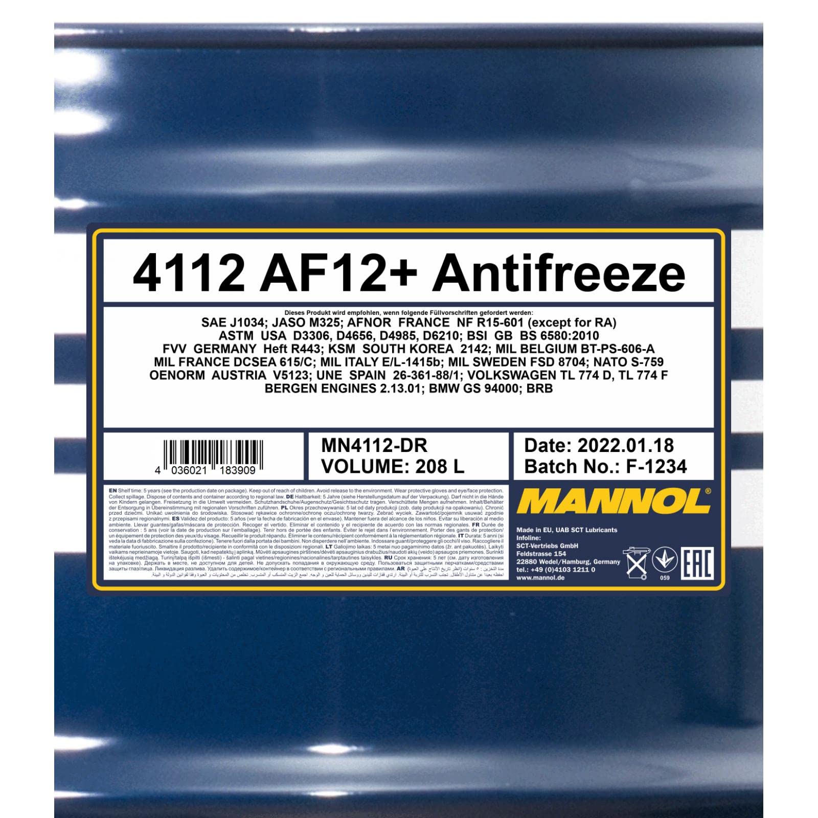 MANNOL MN4112-DR Anticongelante 208L Rojo