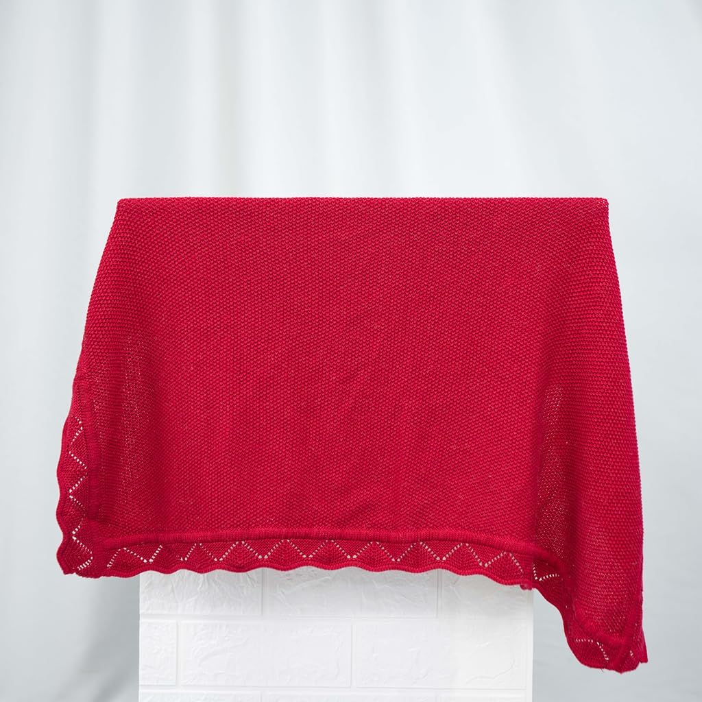 Baby Knit Blanket Soft Breathable Cotton Scallop Border Blankets Newborn Knitted Blanket Swaddle Blankets Gifts for Baby Newborn Toddler Shower Boy Girl New Mom Birthday Christmas Red 30x40
