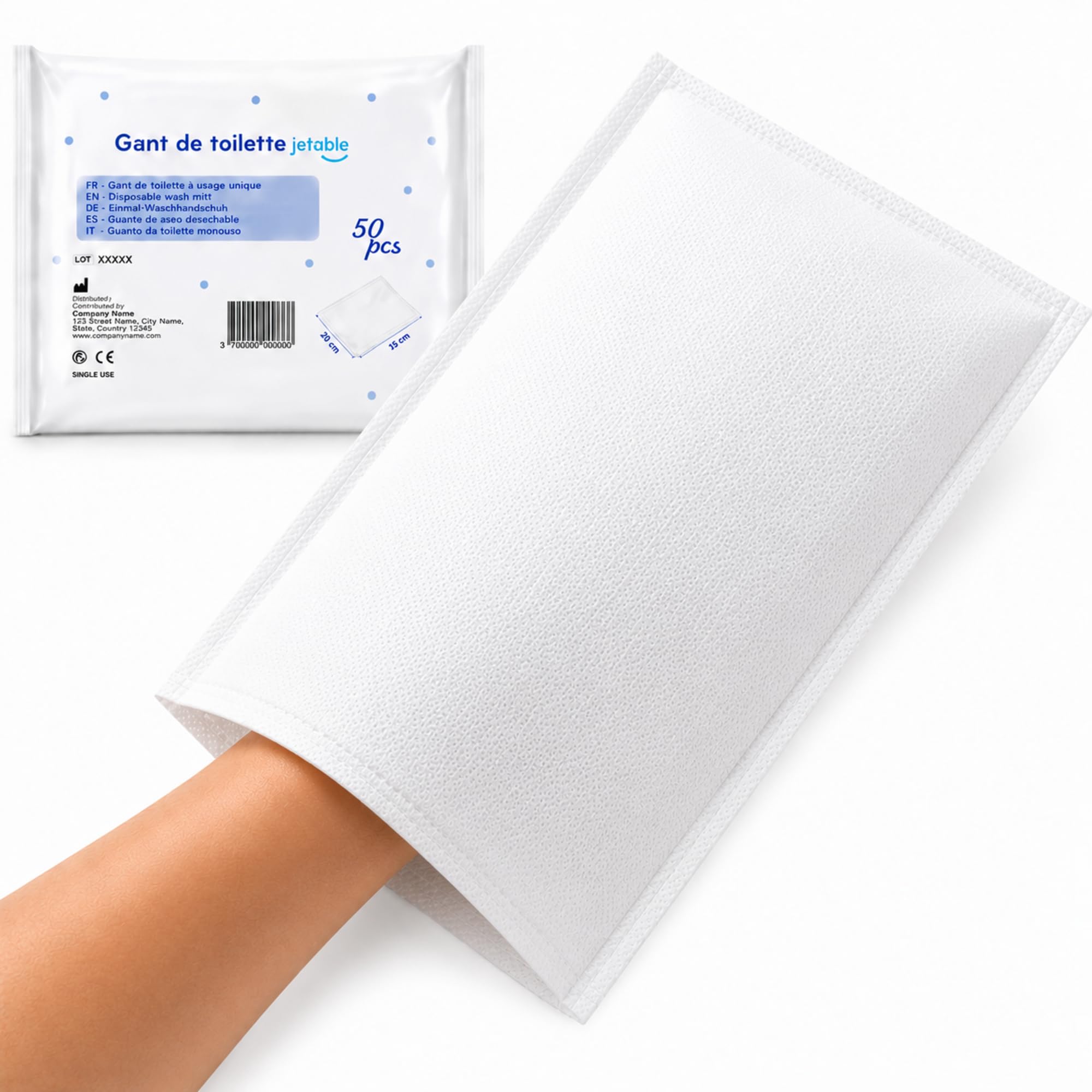 200 Gants de Toilette Jetables Ultra Doux - Non Tissés Molletonnés - Soins Médicaux et Hygiène - Blanc