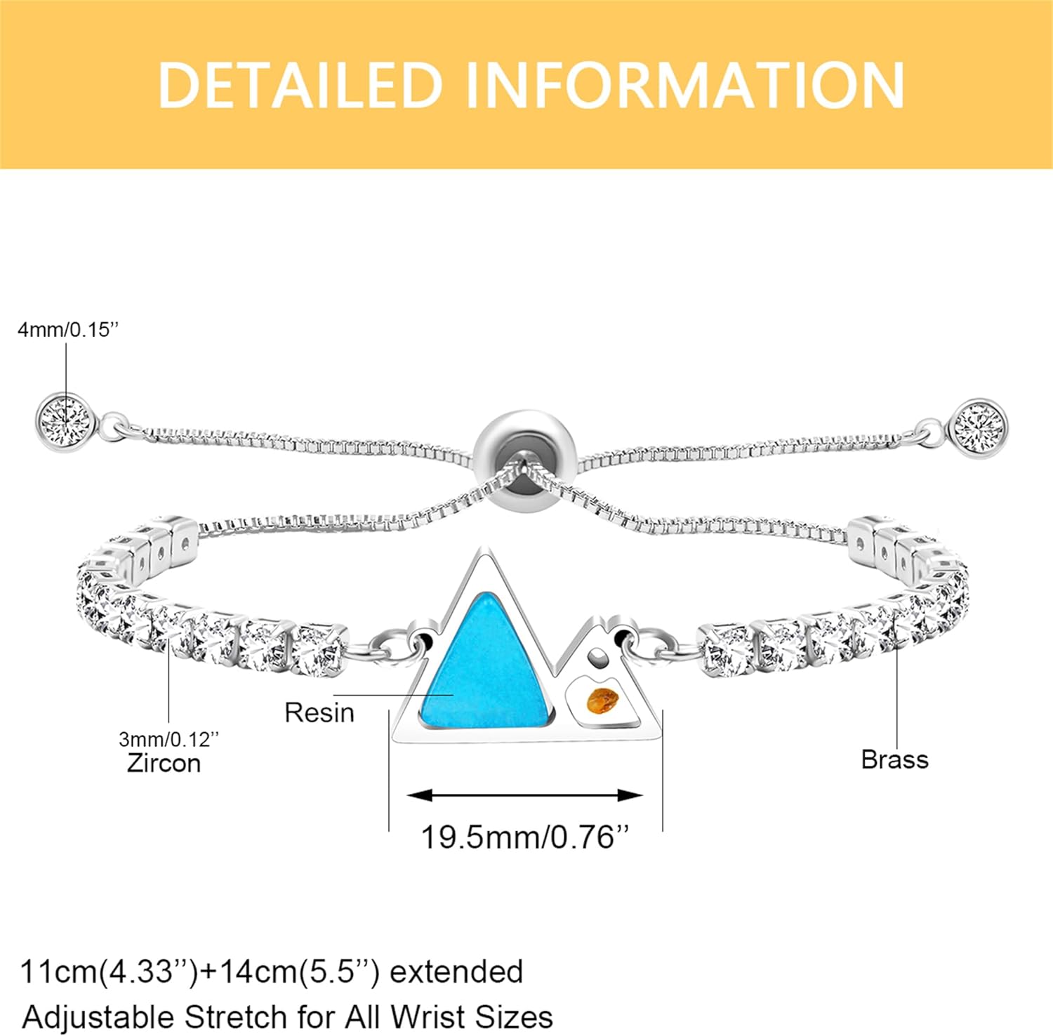 Hexagon/Mountain Mustard Seed Charm Bracelet Crystal Zircon Slider Adjustable Religious Jewelry for Ladies BFF Valentine's Day Birthday Fashion Gift - Image 3