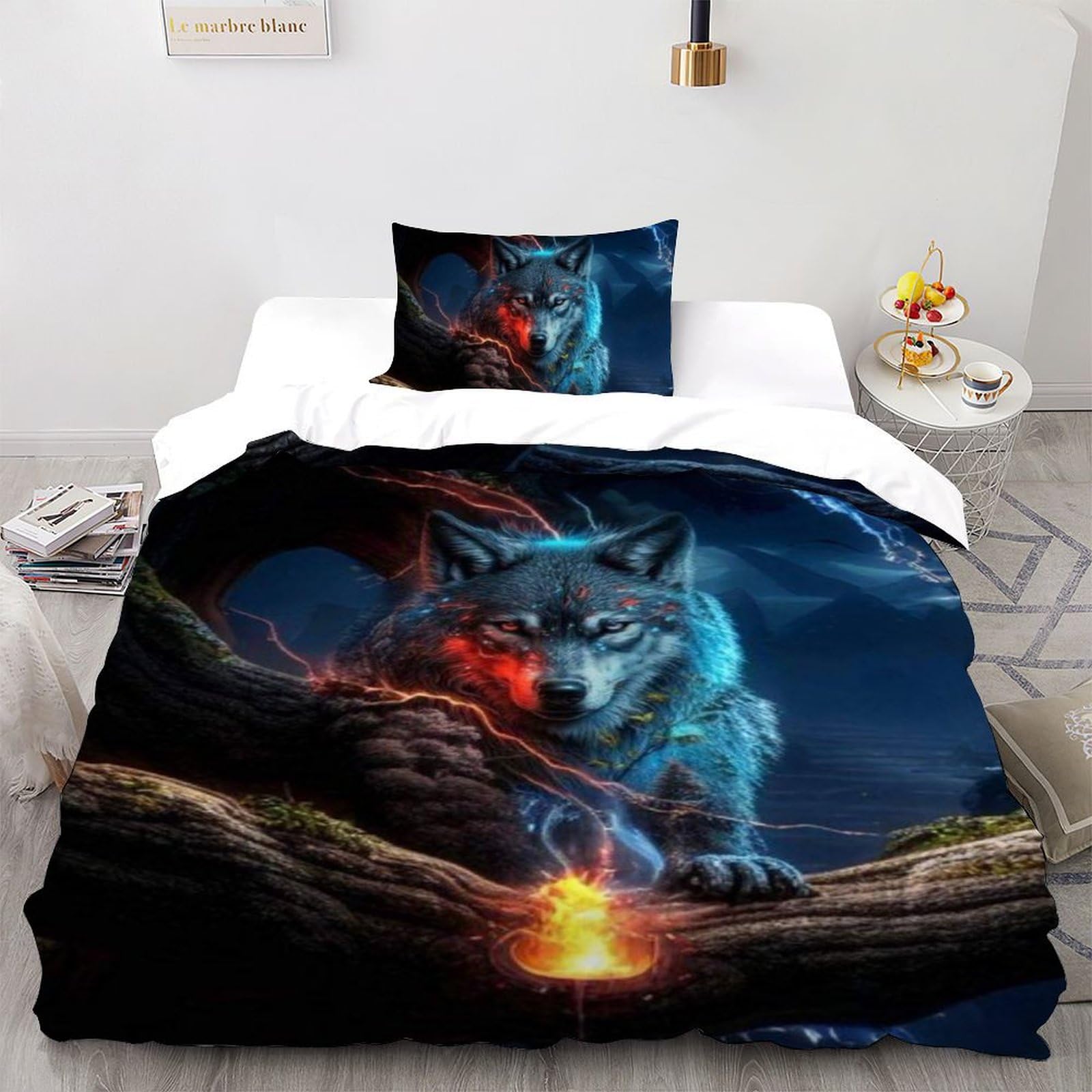 Housse de couette 135x200 loup imprimé 3D en microfibre durable