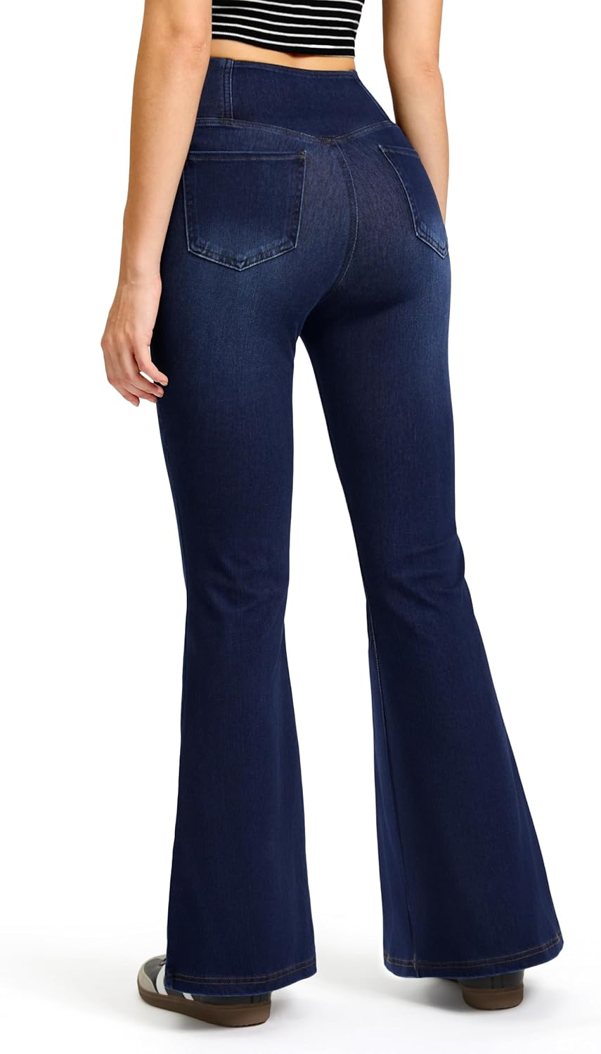 Rammus Flare Jeans for Women Crossover High Waisted Bell Bottom Jeans Trendy Yoga Pants Stretchy Flare Leggings with Pockets - Image 2