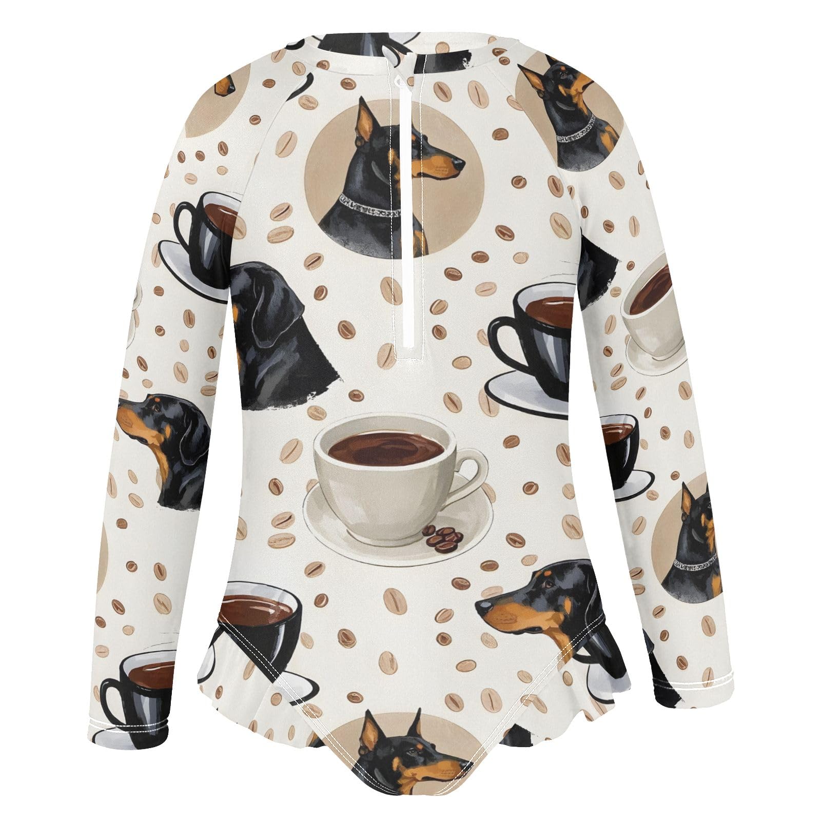 ALAZA Swimsuit for Girls Long Sleeve Rashguard Bathing Suit German Shepherd Coffee Dog Quick Dry 4T