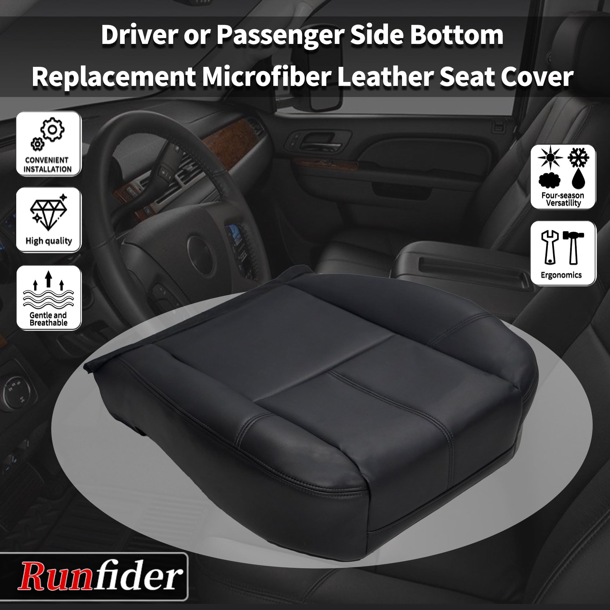 Seats For GMC Sierra 1500 For 2007-2014 GMC Sierra 1500 2500 Front Bottom &  Top Leather Seat Cover Black Truck Seat Covers Gmc Sierra 1500