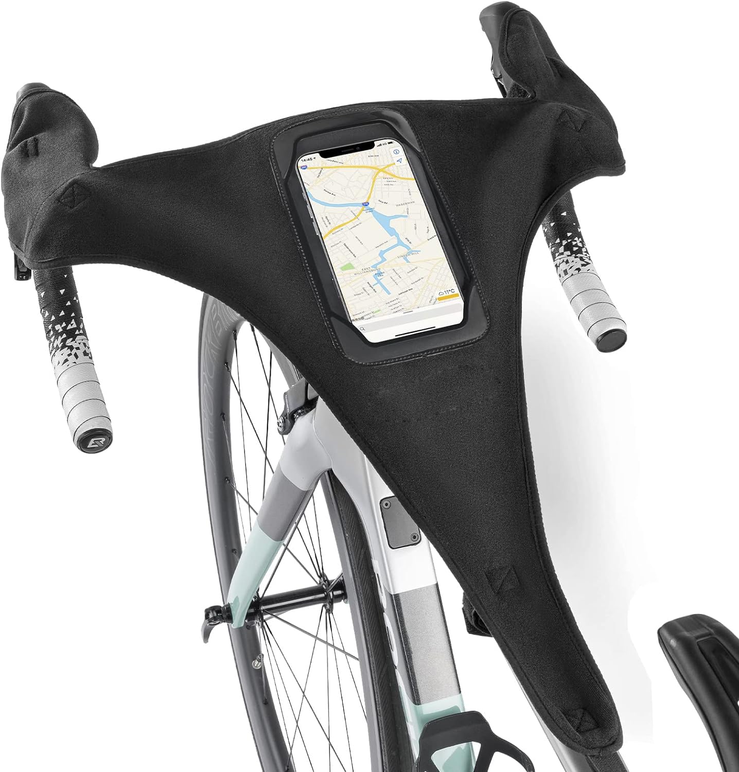 Azonee Bicycle Trainer Sweat Net, Bike Frame Guard Absorbs Sweat Absorbs Prevent Bicycle from Corrosion Bicycle Trainer Roller Sweat Absorb Guard Strap Net Cover with Phone Pouch TPU Touch Screen