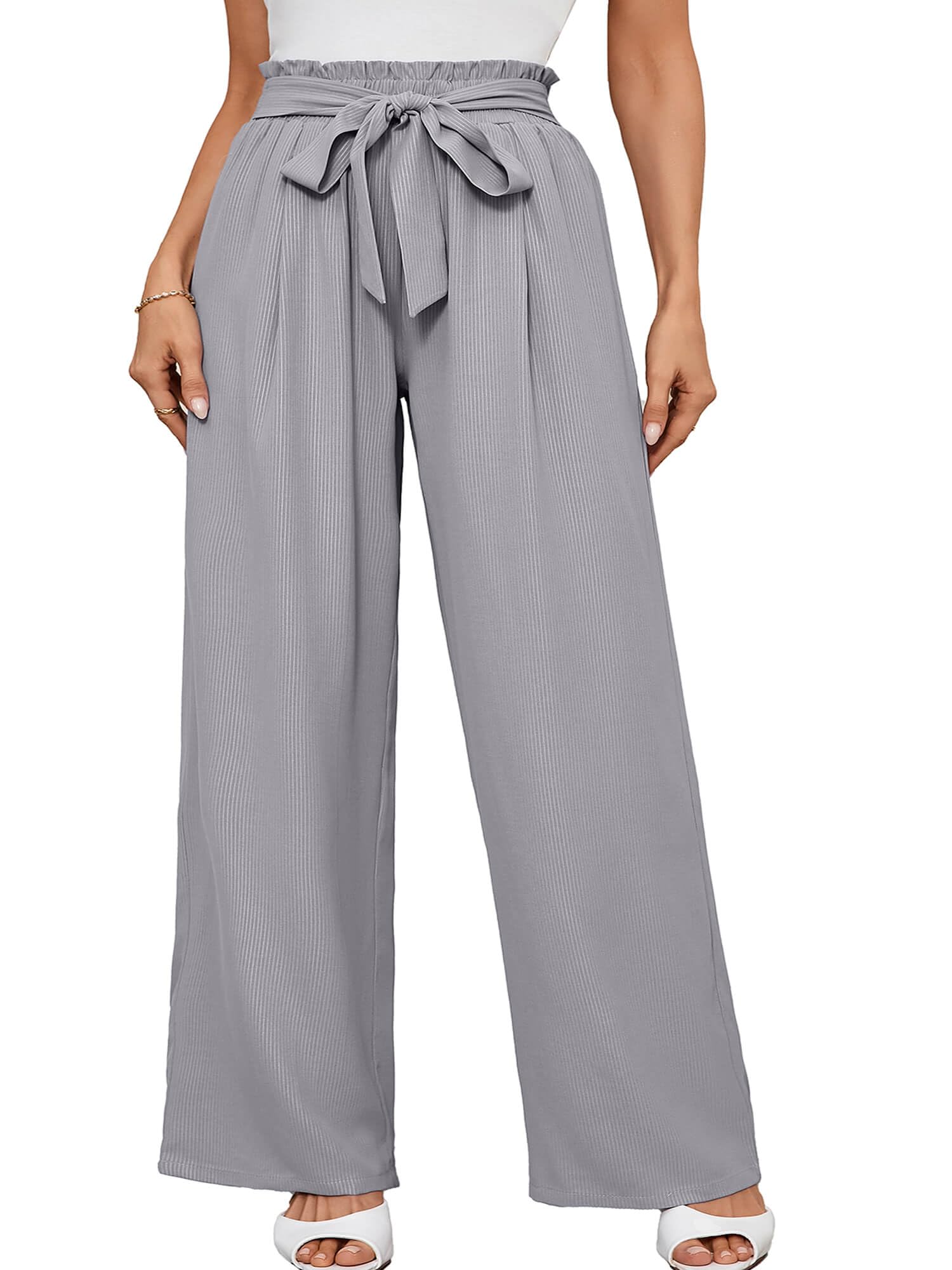 AusLook Women's Plus Size Wide Leg Lounge Pants with Pockets High Waisted Palazzo Adjustable Tie Knot Trousers