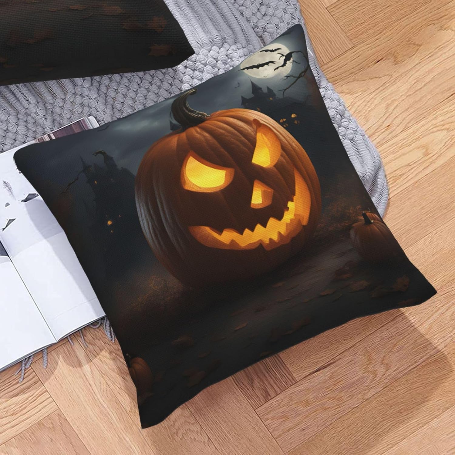 Halloween Pumpkin Imitation Linen Pillowcase -2 Sets, Fashionable Home Decoration, Used for Sofas, Gardens, beds