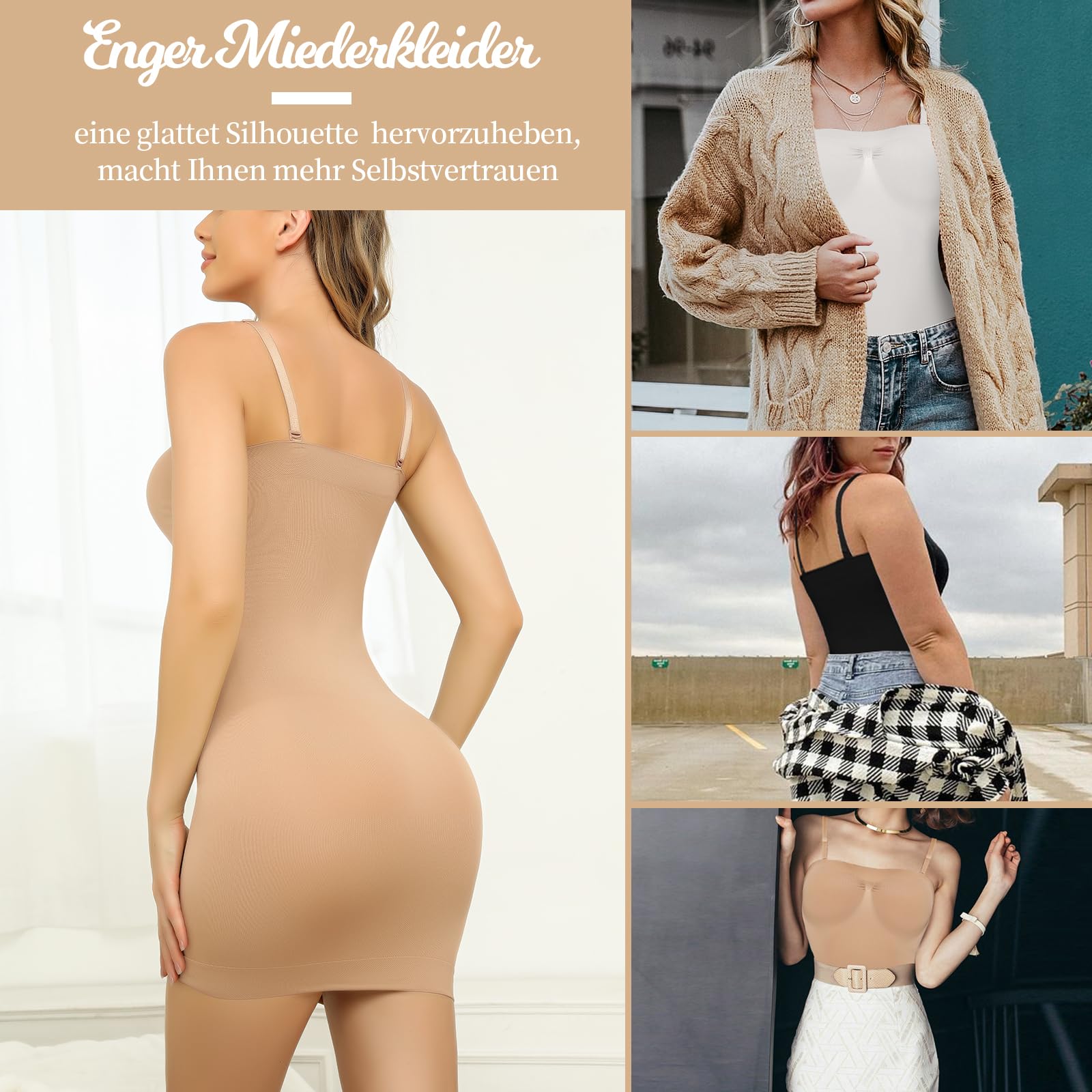 Joyshaper Robe Gaine Ventre Plat Femme Robe Sculptante avec Bretelles Réglables Mini Robe Bodycon Hanches Serrées Enveloppées