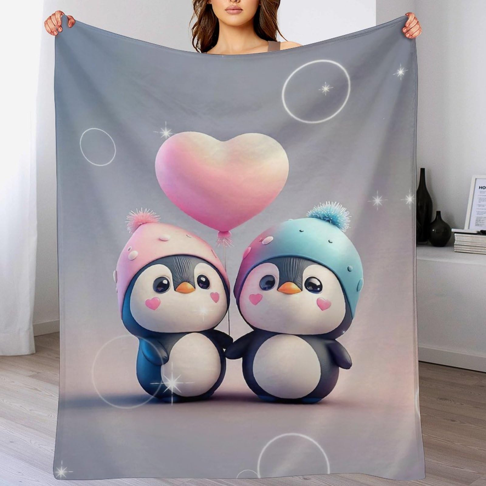 Couverture pingouin mignon plaid réconfortant en flanelle 150x200cm pour toute la famille