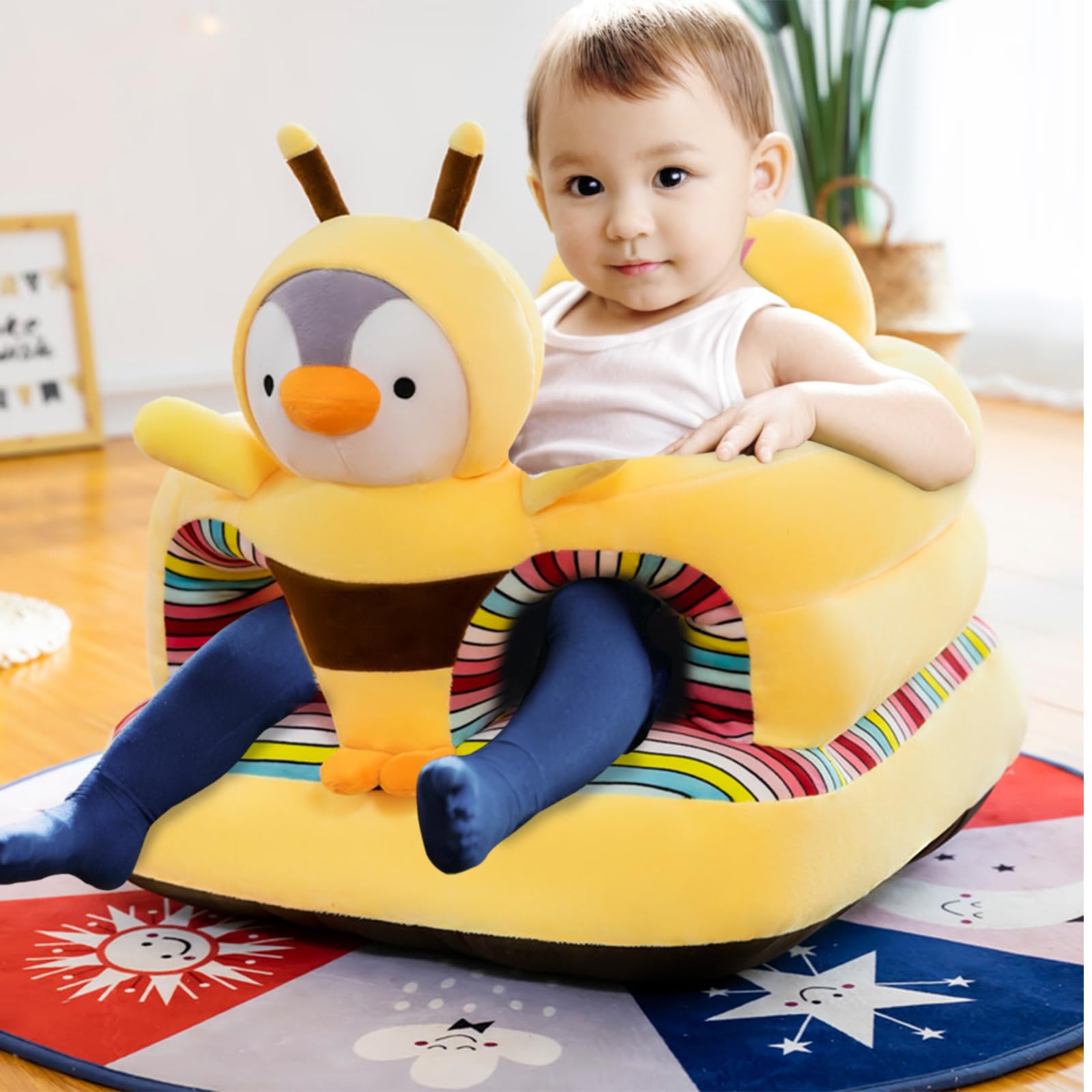 HEVOY Baby Seat for 3-24 Month, Infant Back Support Floor Chair, Plush Cartoon Animals Baby Sofa, Toddler Floor Seater for Sitting Up, Portable Activity Seat for Babies (Monkey)