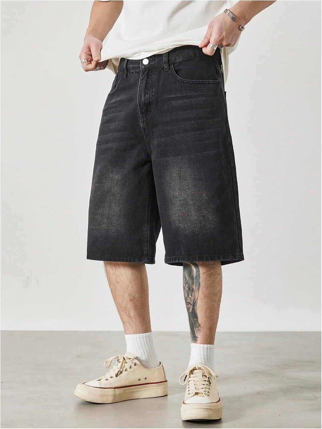 GORGLITTER Men's Baggy Jean Shorts Jorts Vintage High Waist Wide Leg Long Denim Shorts Casual Bottoms - Image 3