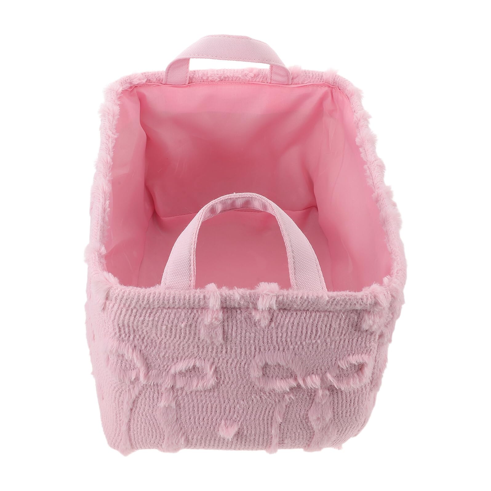 Cesta de juguetes de felpa rosa plegable con asas para armario