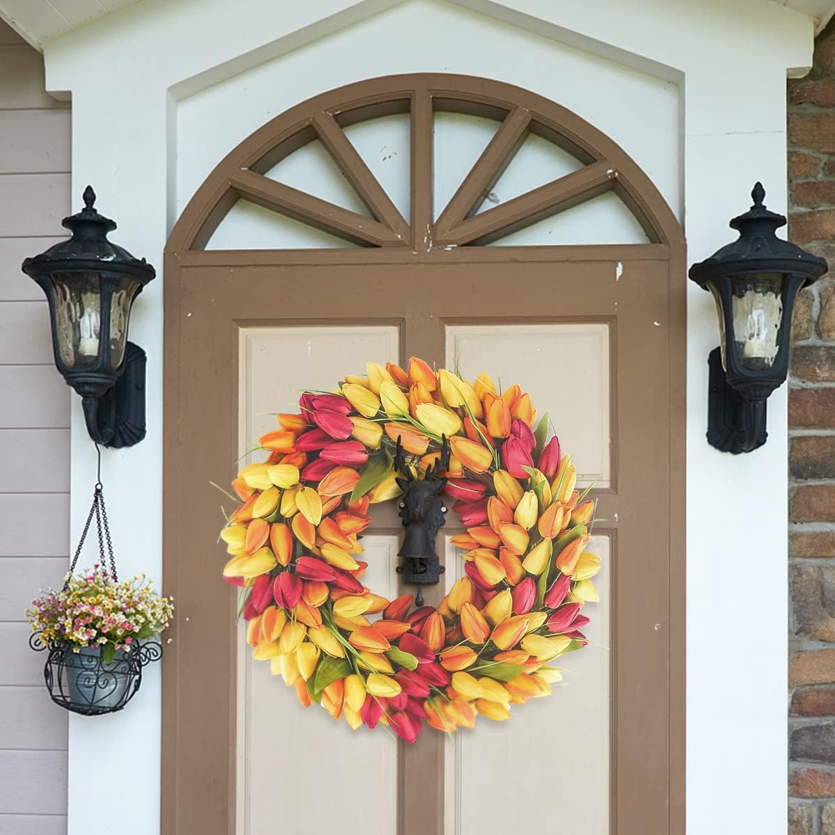 BOMAROLAN Tulip Wreath 20 Inch for Front Door Summer Fall Large Wreaths Springtime All Year Around for Outdoor Door Indoor Wall Or Window Décor Festival Decoration