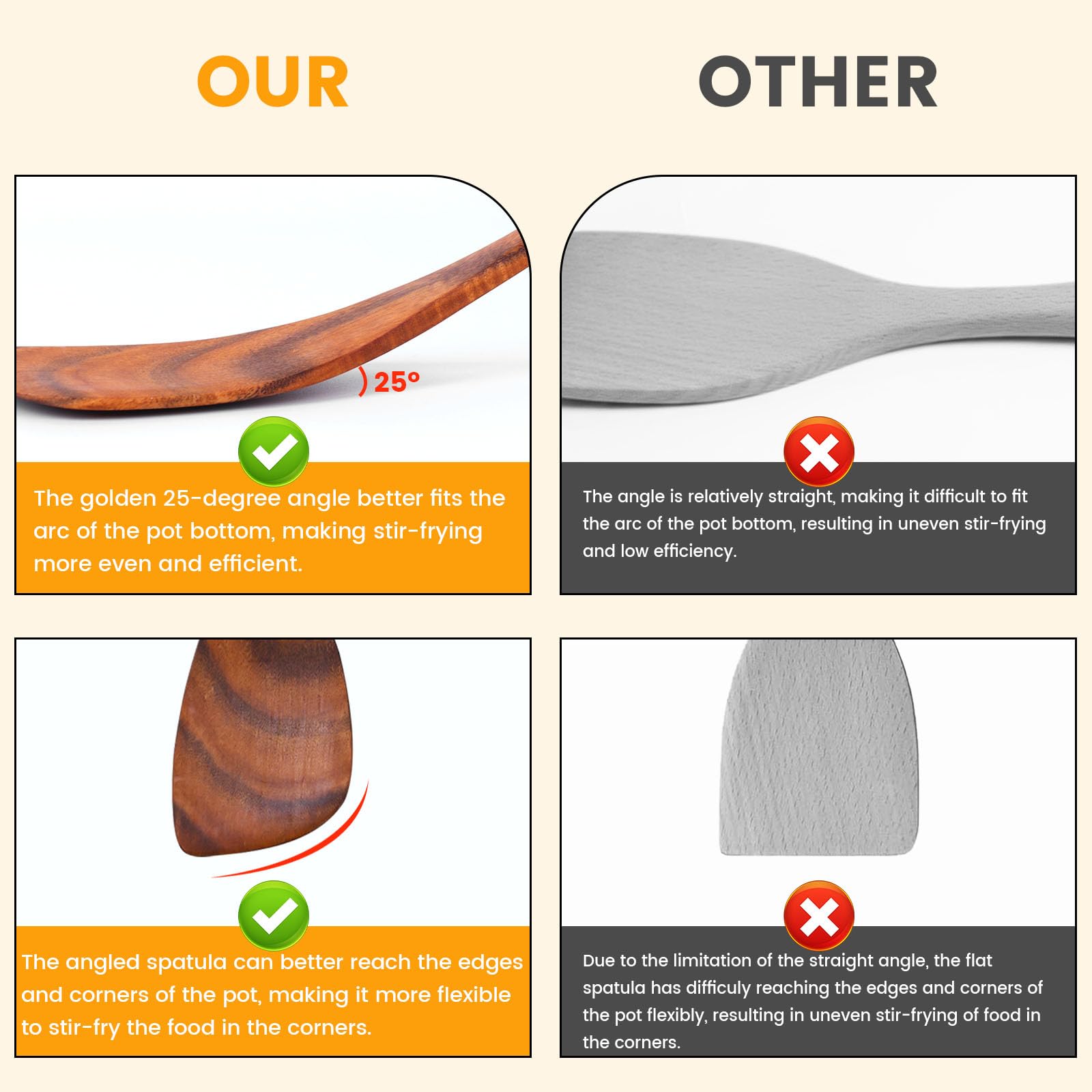 HANSGO Espátula de madera para cocinar, espátula de madera de 12 pulgadas, espátula plana para freír, utensilios de cocina de madera para cocina