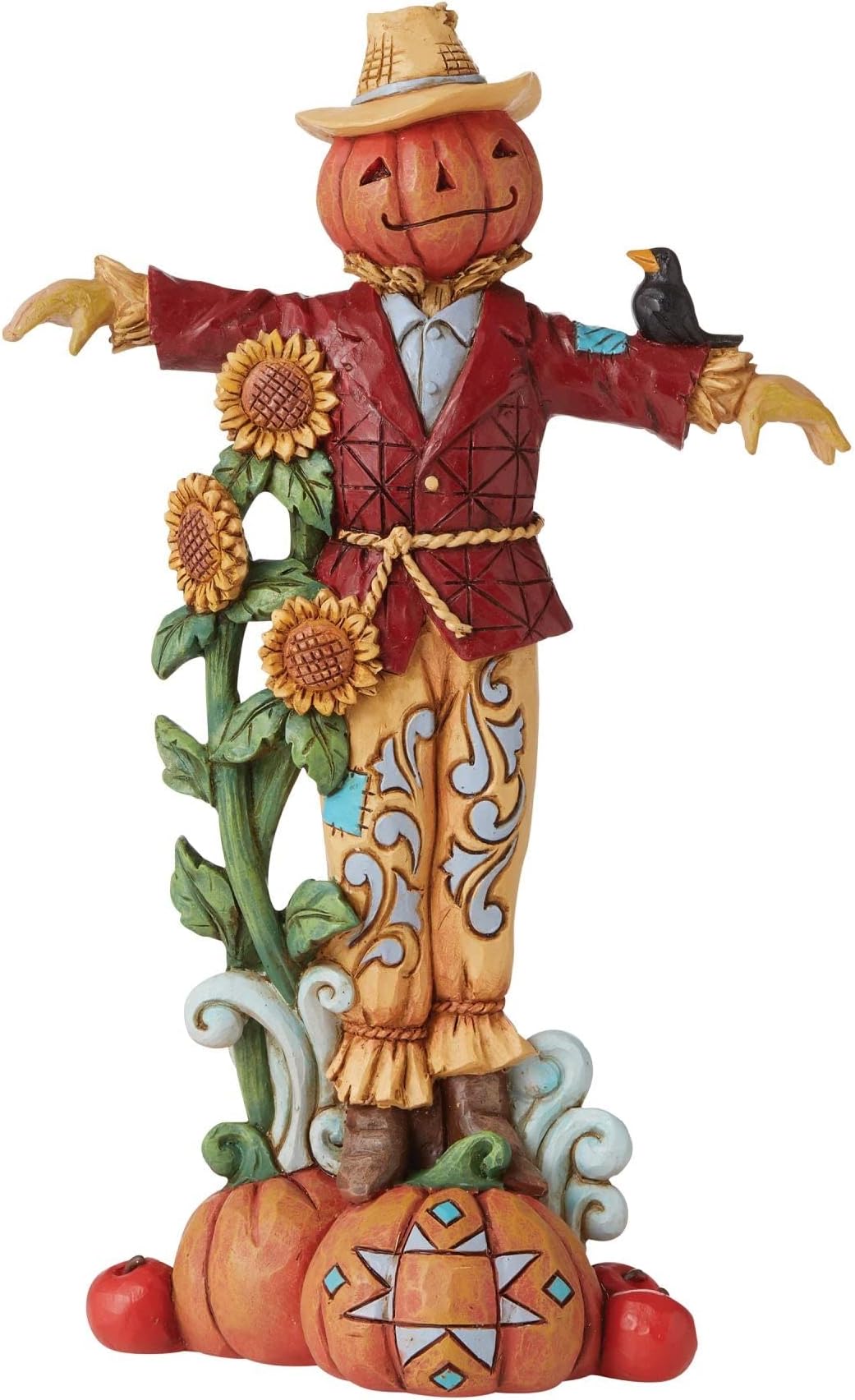 Enesco Jim Shore Heartwood Creek Fall Harvest Scarecrow with Pumpkins and Sunflowers Figurine, 7.28 Inch, Multicolor
