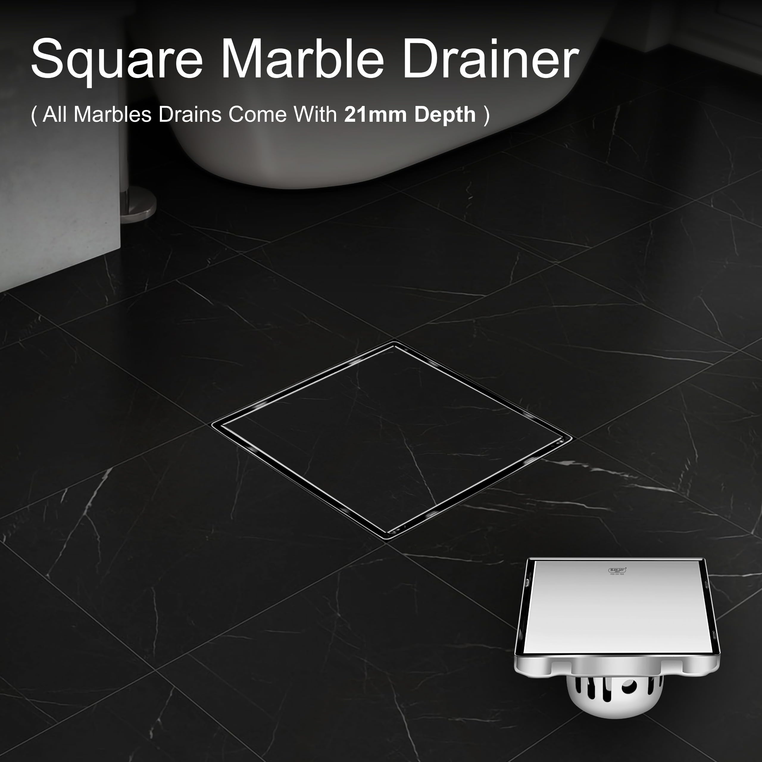 Sanjay Chilly Marble Drainer SS Floor Drain with Cockroach Trap 21 mm Tile Insert Invisible Shower Drain Channel Kitchen Sink washbasin Hair Catcher in Bathroom & Toilet (Silver 5x5 Inch) 3