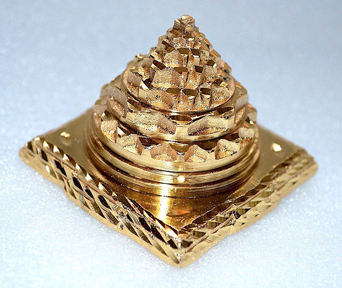 Sri Yantra, Meru Yantra, Sri Chakra in Brass Size 2" Inch - Spiritual Powers, Vaastu Dosh, Prosperity - 3D - Hollow Meru