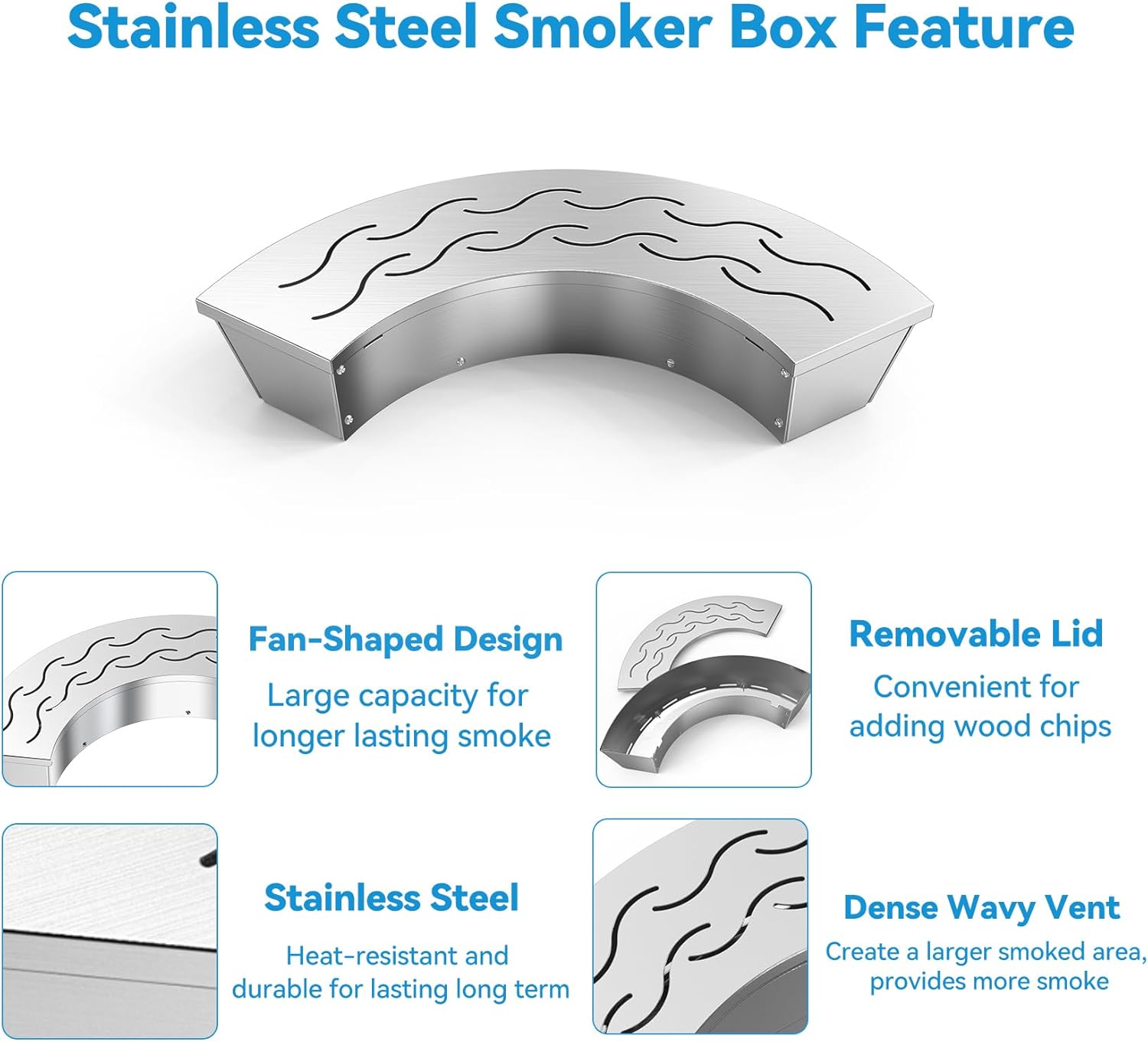 Skyflame Wood Chip Double V-shape BBQ Smoker Box and Charkettle Stainless Steel Fan-Shape Wood Chip Smoker Box