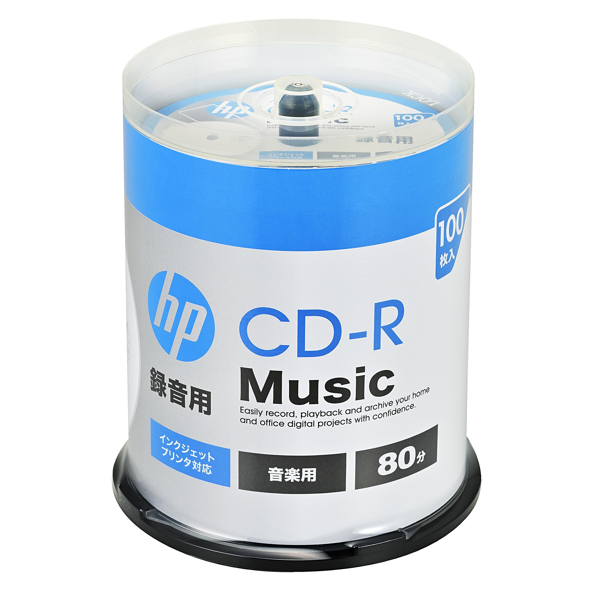 ヒューレット・パッカード(HP) 1回記録 音楽用 CD-R 80分 100枚 インクジェットプリンタ対応 ホワイト 48倍速 AR80FP100SH1