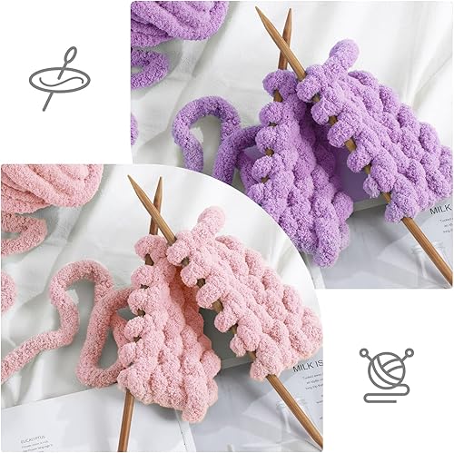 Vista 193 de HOMBYS Paquete de 8 hilos gruesos surtidos para tejer a ganchillo, hilo súper voluminoso, grande, suave y esponjoso, hilo de felpilla grueso para 4