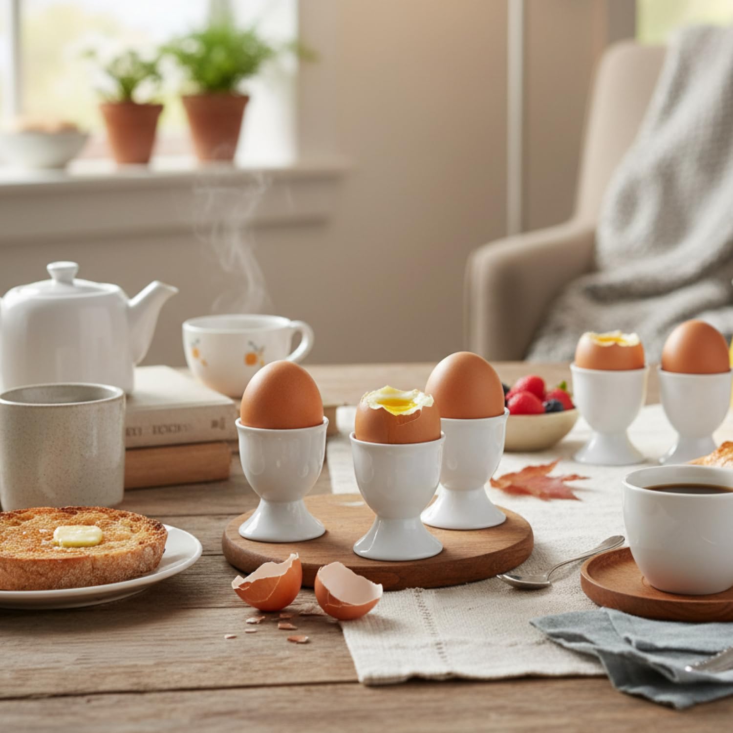 com-four® 6X Eierbecher aus Keramik - weiße Eierhalter für Tisch und Küche - spülmaschinengeeignet und mikrowellengeeignet - Klassische Eierbecher für Frühstück (6 Stück - Classic)