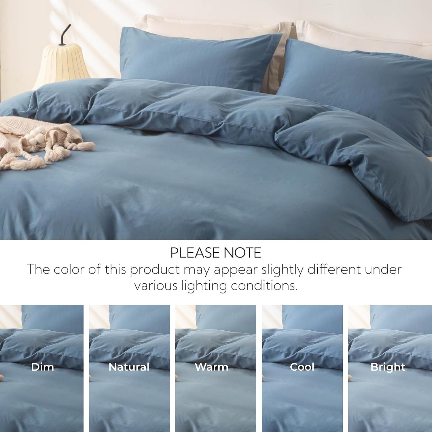 OAITE Duvet Cover Set 100% Washed Cotton Solid 3pcs image 3