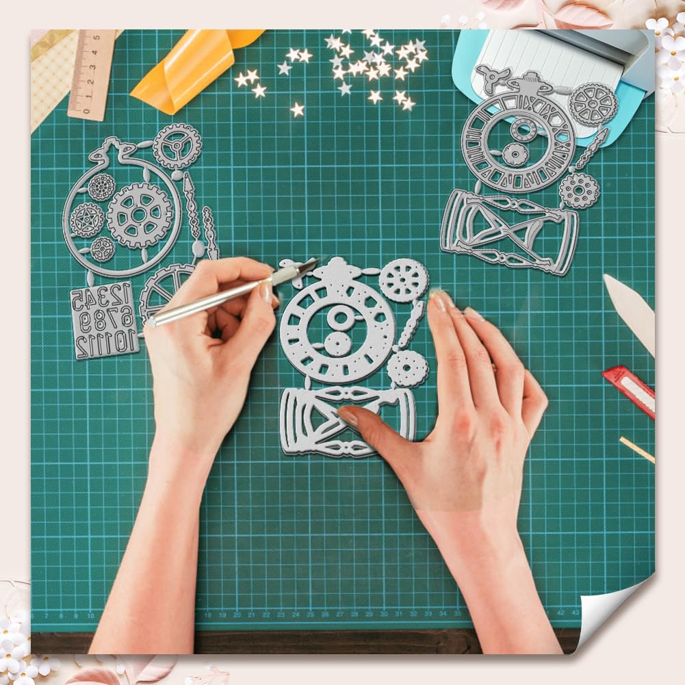 WADORN Stanzschablonen Aus Karbonstahl – Motiv „Taschenuhr & Zahnräder“ Für Karten, Alben & DIY-Deko – Vintage-Look Zum Basteln