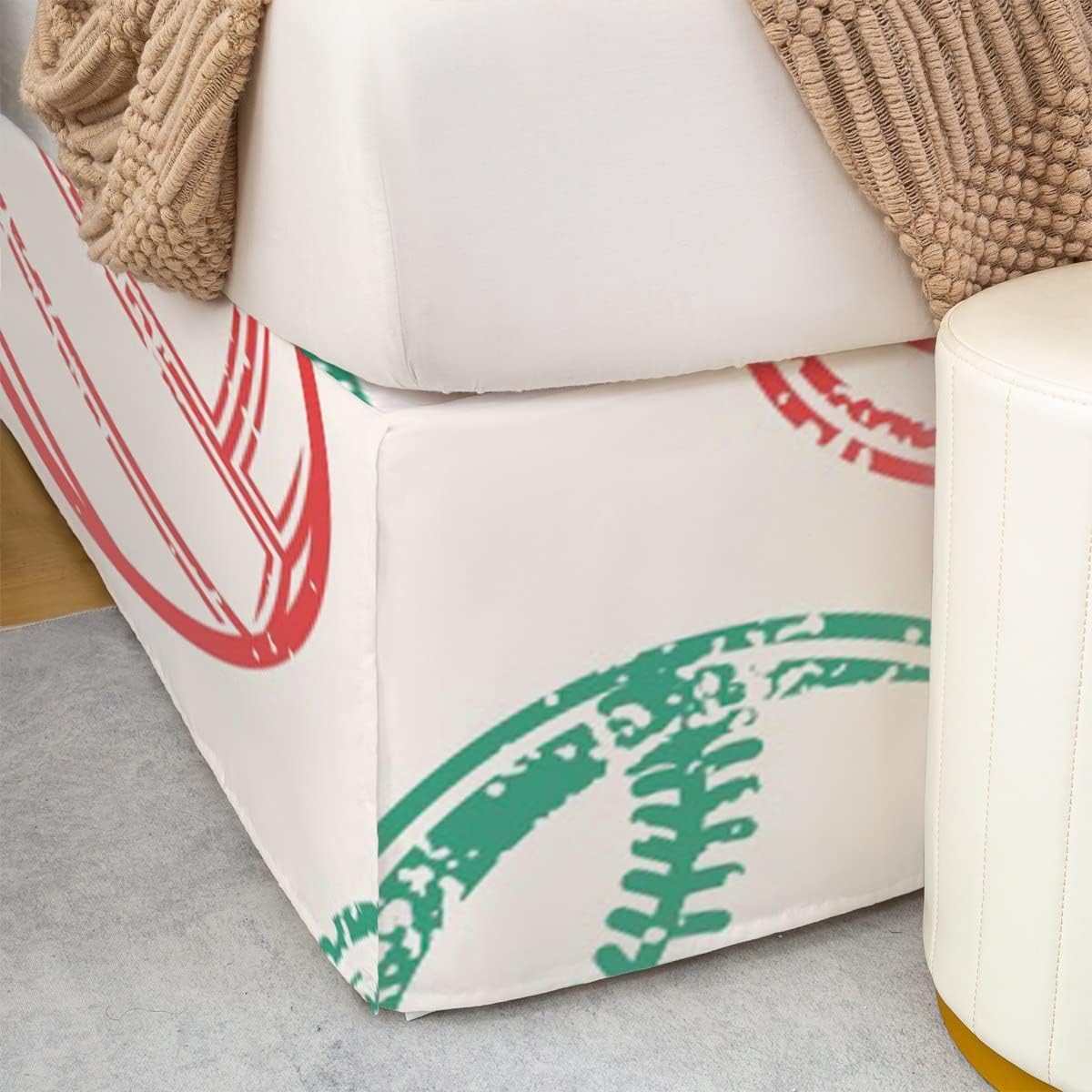 Twin Size Baseball Bed Skirt,Sports Game 15 Inch Drop Brushed Microfiber Bed Skirts for Kids Boys Girls Room,Ball Games Dust Ruffle Pleated Bedskirt