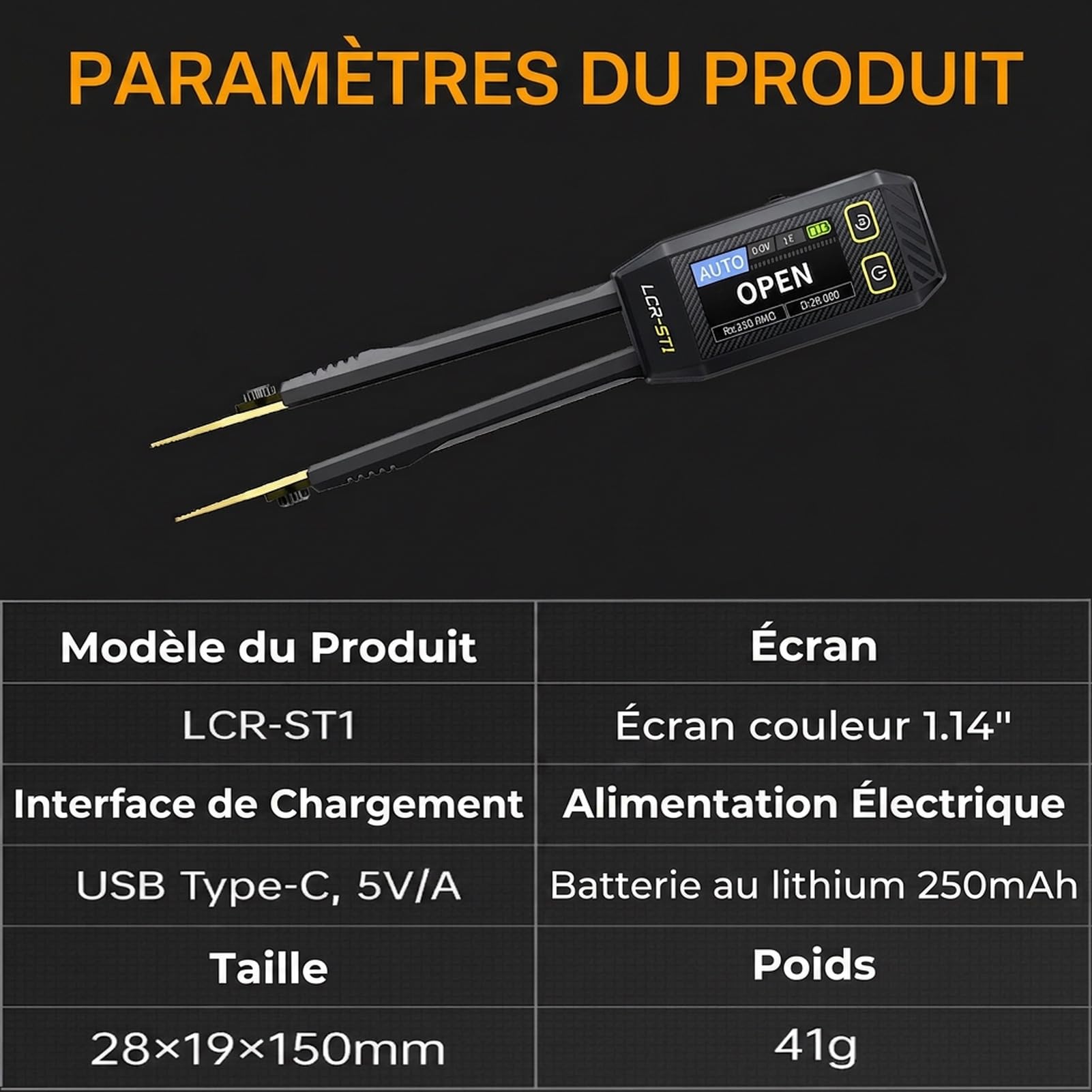 lcr Testeur de compteur Smart Bridge Tweezer Kit Numérique pour Mesure de Résistance, Inductance et Capacité (LCR-ST1 Tweezer Bridge)