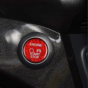 MissBlue Real Carbon Fiber Car Ignition Key Button Stickers for Ford, Auto Engine Start Stop Button Cover Trim for Ford Focus Kuga - Red