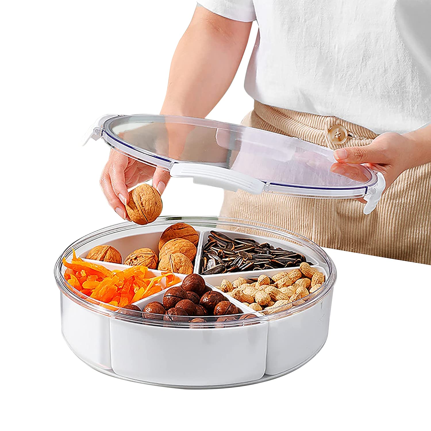 Contenitore Snack 8 Scomparti Con Coperchio E Manico, Vassoio Portatile