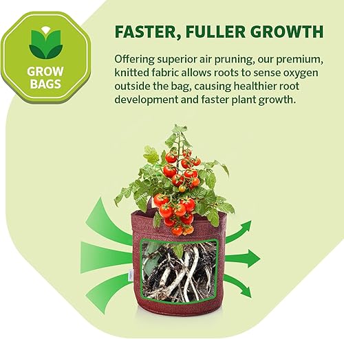 Miniatura 3 de Coolaroo Paquete de 2 macetas resistentes de 10 galones, tomate y otras verduras y frutas, tela transpirable, con asas, ladrillo