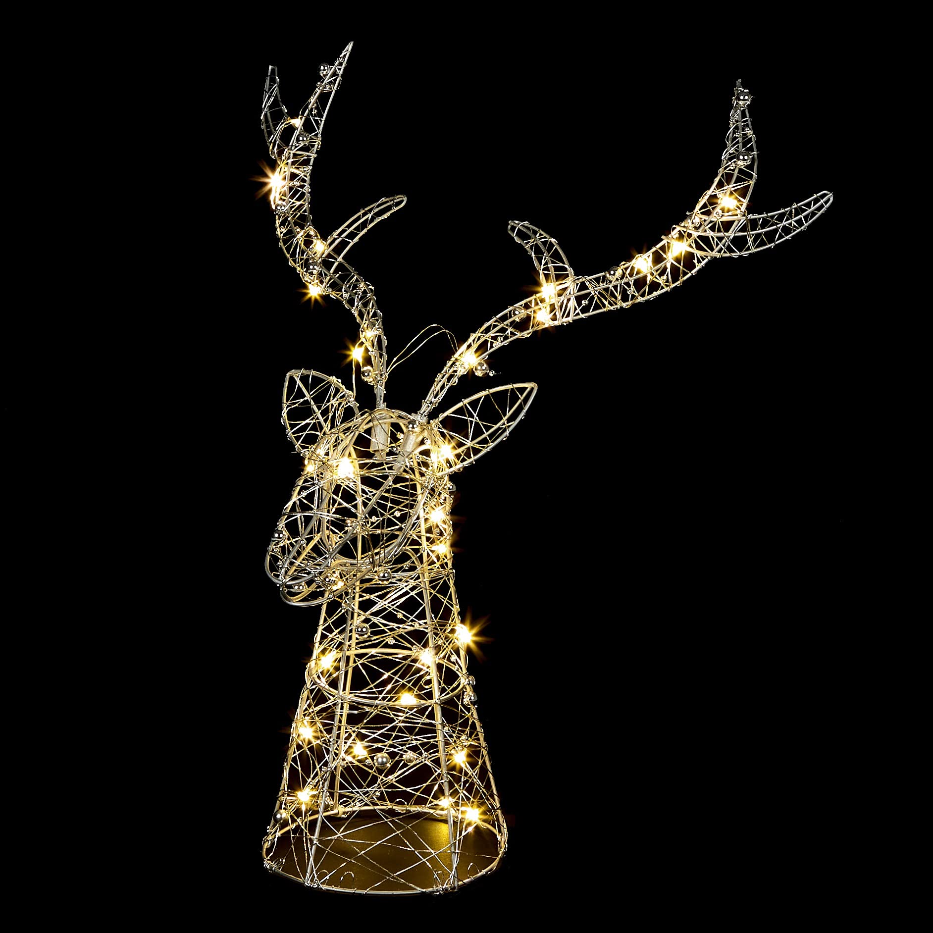 Premier Silver Reindeer Head Lit with 30 White LEDs
