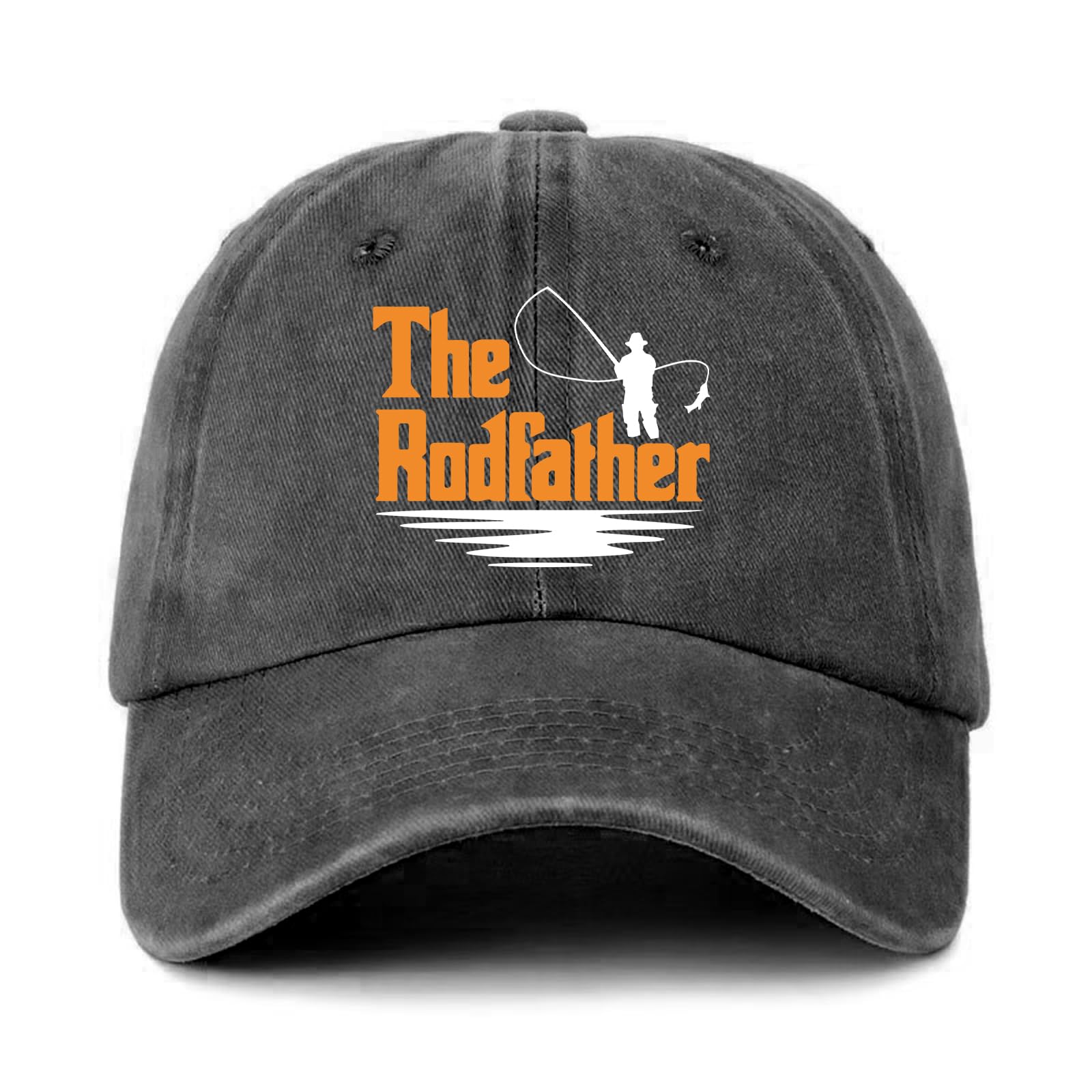 GOSJINNK Funny Fishing Hats The Rodfather Printed Cotton Adjustable Baseball Caps Men's Distressed Washed Black Baseball Hats Funny Fishing Gifts for Dad Grandpa Friend Coworker Fisher Fishing Lover