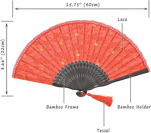 Miniatura 2 de OMyTea "Sexy Lace 8.66"(22cm) Abanicos plegables de mano para mujer con marco de bambú - con una funda de tela para protección para regalos - Estilo