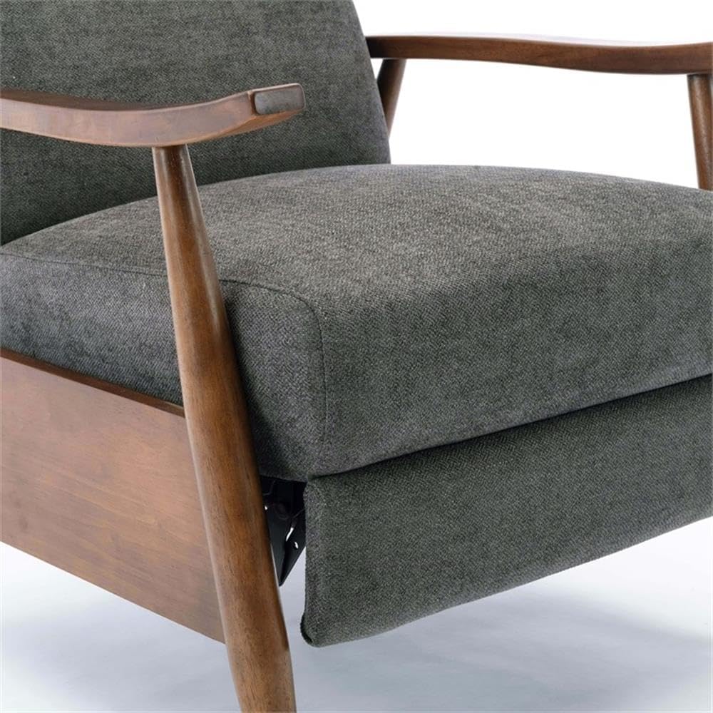 Soren Charcoal Polyester Fabric Wood Arm Push Back Recliner