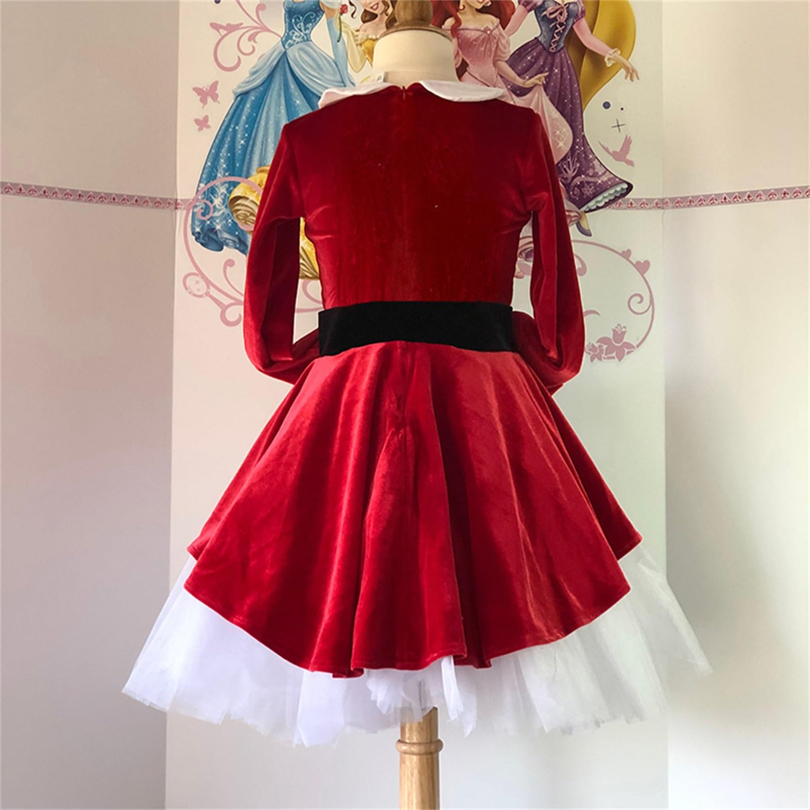 Edhomenn Women Christmas Santa Claus Dress Velvet Long Sleeve Babydoll Mesh Hem Fancy Dress Cosplay Sets (Red, S) - Image 4