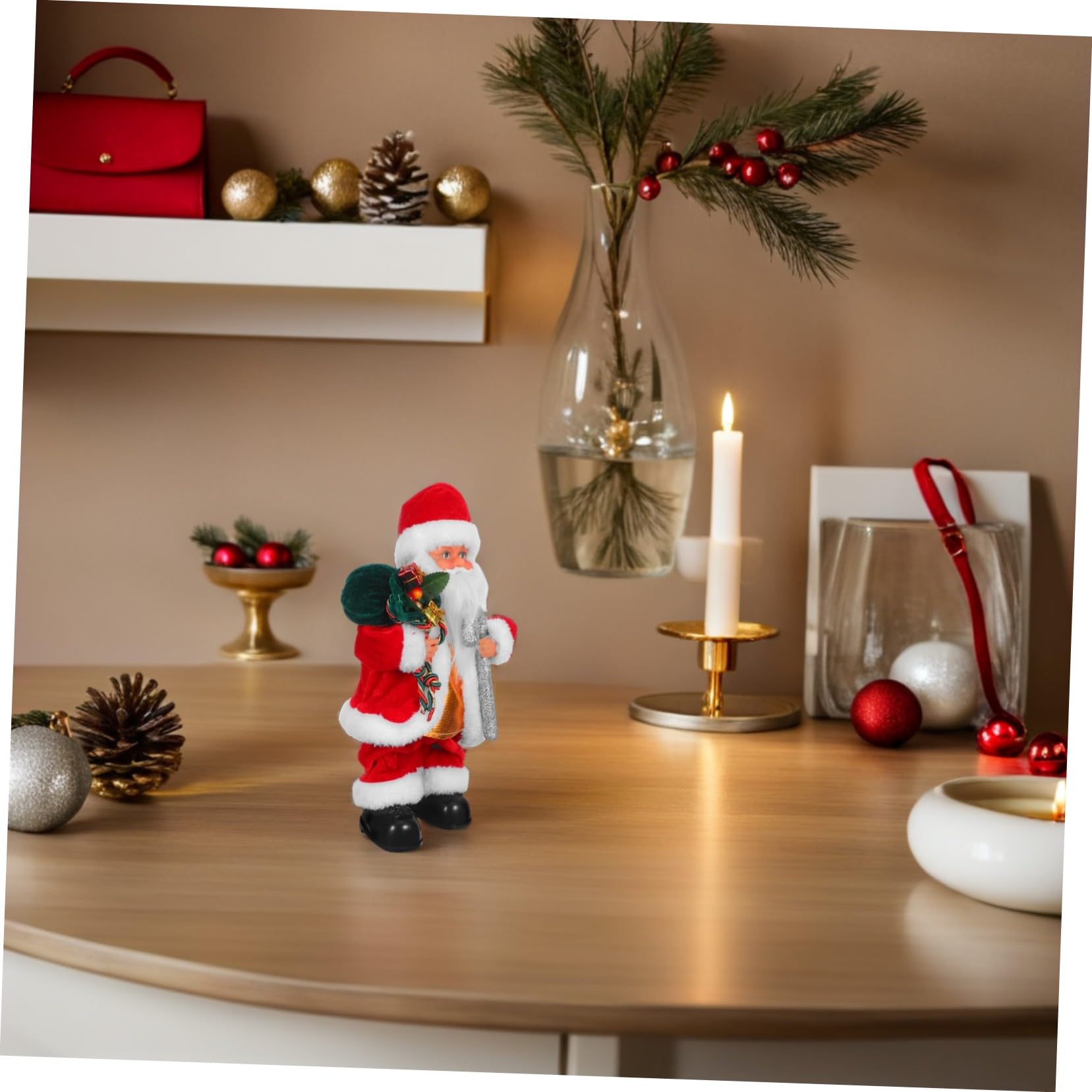 Hemobllo Juguete de Papá Noel Eléctrico con Música Articulaciones Móviles como Adorno Navideño para Decoración de Hogar y Obsequio de Fiesta