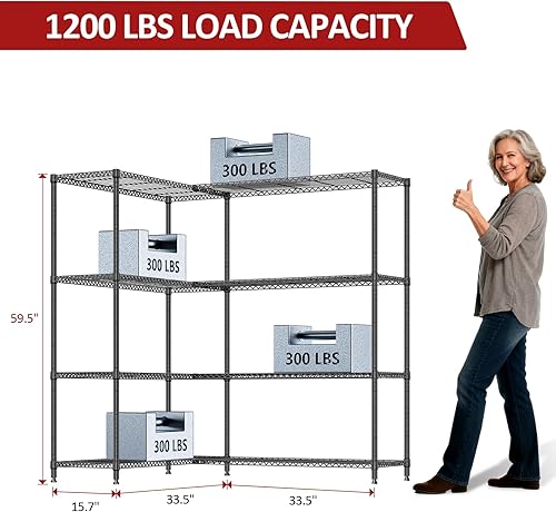 Miniatura 3 de IZEUK Estantería de garaje de 1147 libras, estantes de almacenamiento anchos, estantes de metal, estante ajustable y resistente (negro, 4 niveles,