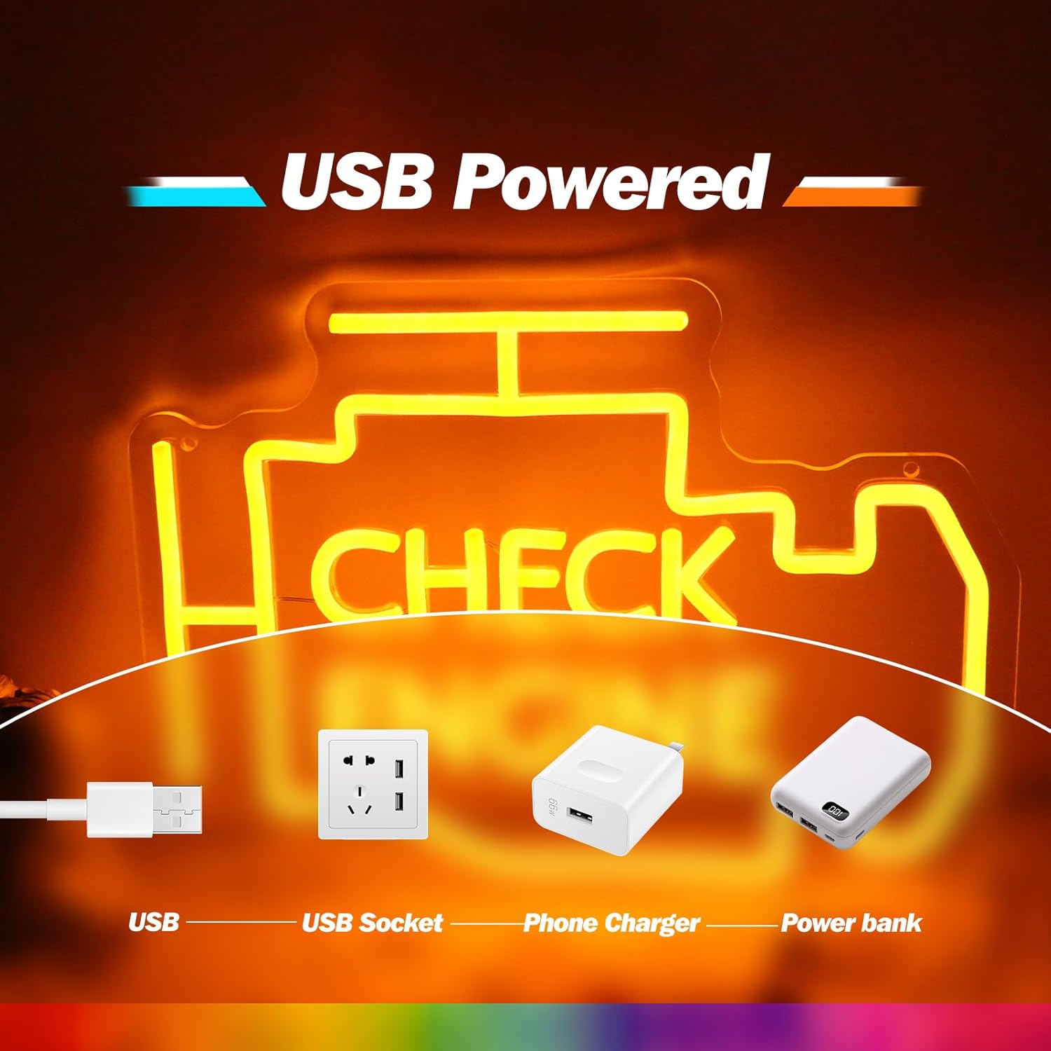 Goneons Check Engine Neon Sign Garage Neon Light for Wall Decor,Dimmable & Powered by USB LED Check Engine Light Sign for Car Room Car Repair Shop Workshop Party Decor Game Room Man Cave Birthday Gift - Image 5