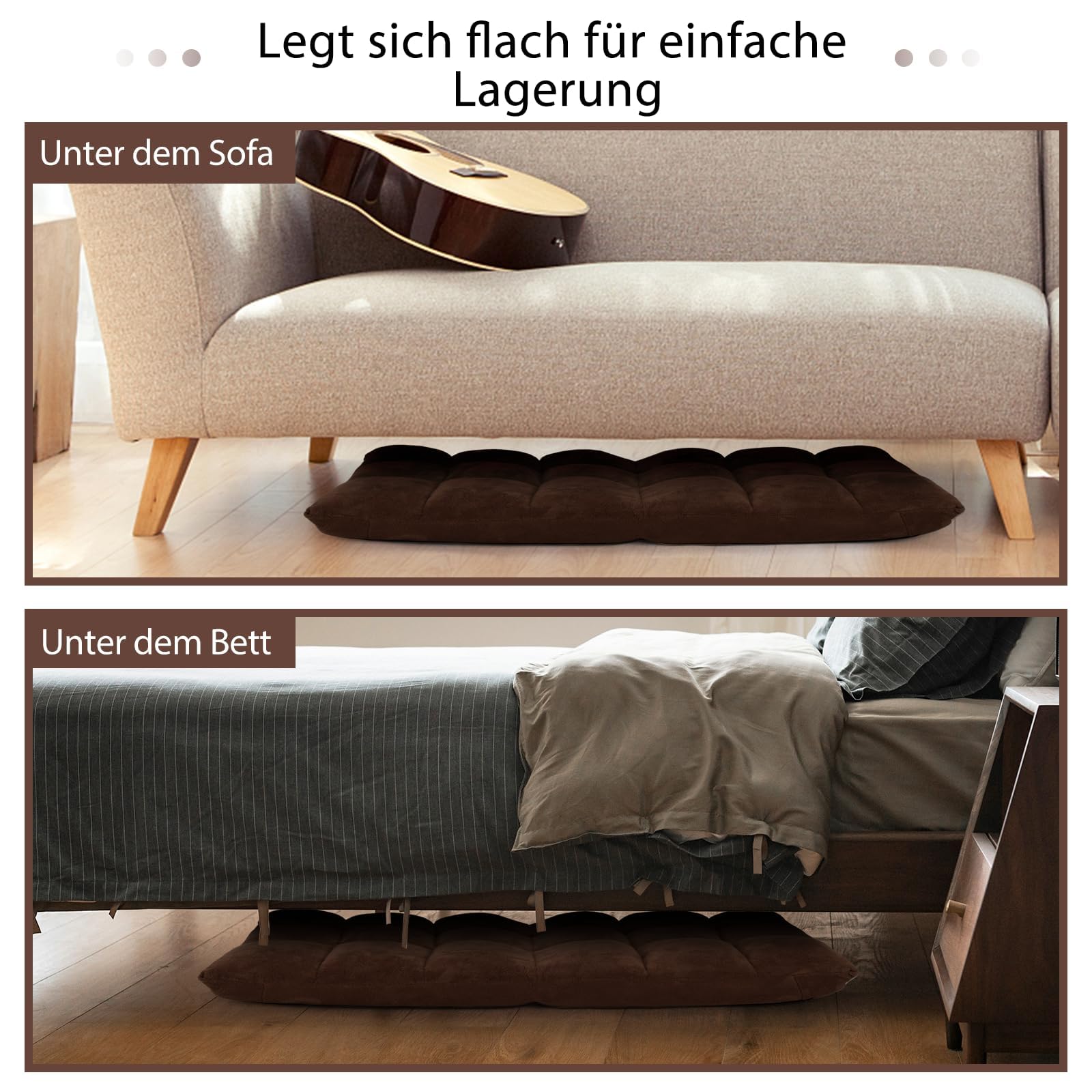 FANTASK Bodensessel mit Verstellbarer Rückenlehne, gepolstert, Thaikissen faltbar, Bodenkissen, Meditationsstuhl, Bodenstuhl, Relaxsessel für Yoga, Meditation & Freizeit (Braun)