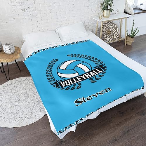 Miniatura 3 de Manta personalizada de voleibol deportivo, manta de forro polar suave azul con nombre para regalos, sofá cama, 50 x 60 pulgadas