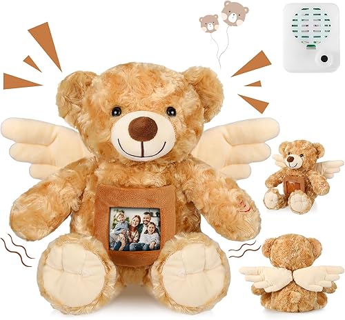 Angel Remembrance - Oso de peluche con grabadora de 12 pulgadas, muñecas de grabación de voz con un marco de fotos para la familia, baby shower,