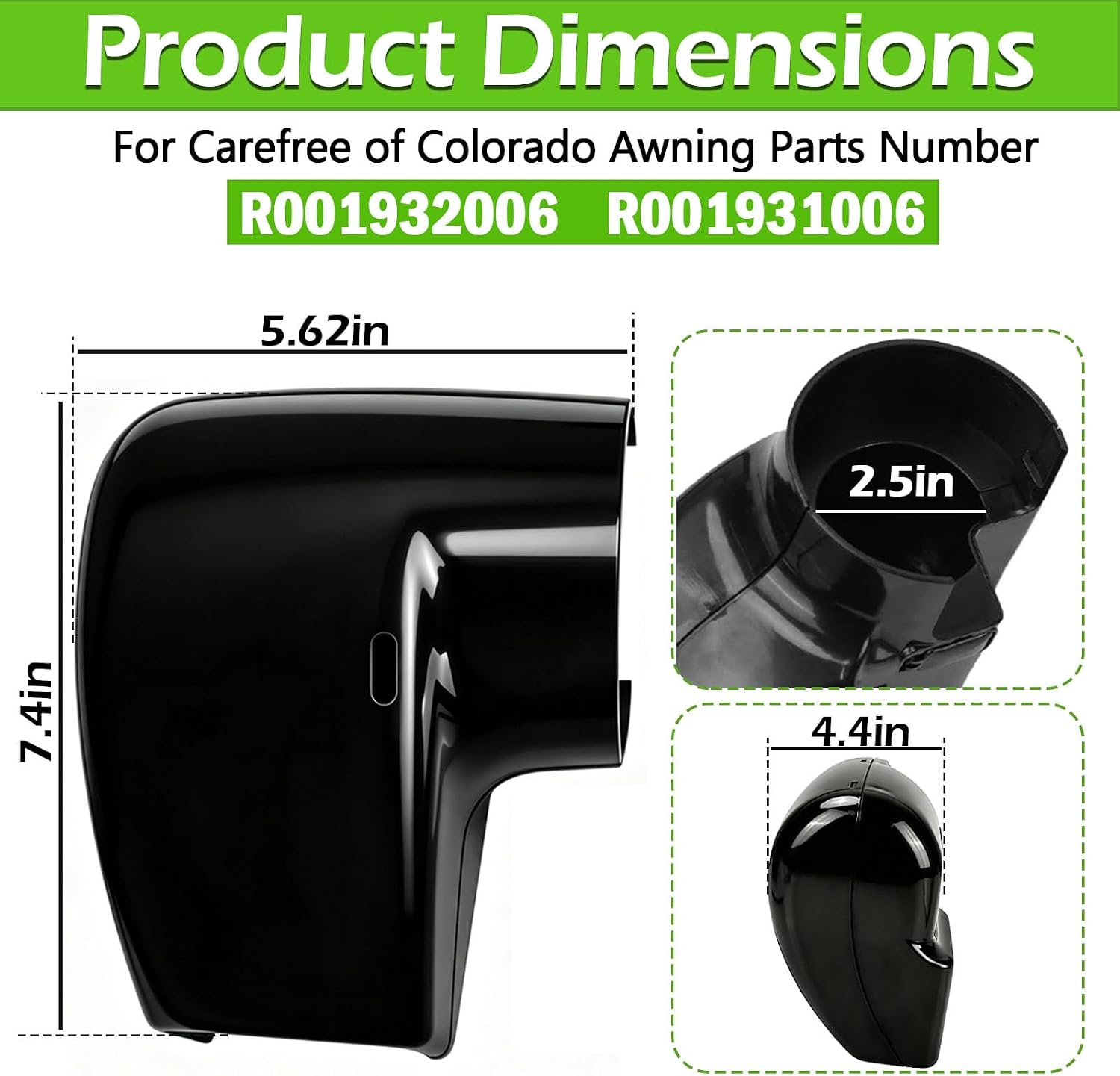 2 Pack RV Awning Motor & Idler Cover Kit R001932006 R001931006 Compatible with Carefree of Colorado Compass Altitude Series,Replaces Left Right Side End Cover - Black