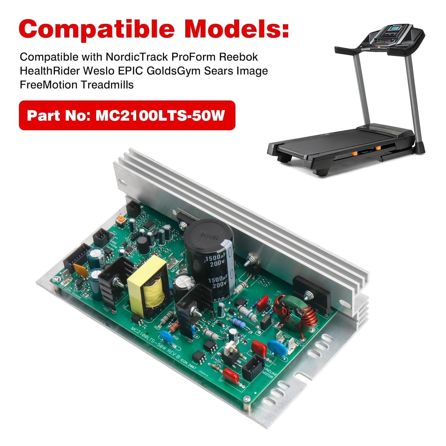 MC2100LTS-50W REV B 256266 Treadmill Motor Control Board Compatible with NordicTrack ProForm Reebok HealthRider Weslo Epic GoldsGym Sears Image FreeMotion Treadmills Motor Speed Controller