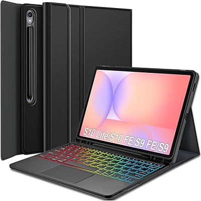 for Samsung Tab S10 FE (10.9-Inch), S9 (11-Inch), S9 FE (10.9-Inch) with 7-Colors Backlit & Trackpad, S-Pen Holder, 3 Viewing Angle, Detachable Wireless Keyboard Cover Case (Not Fit to S10)